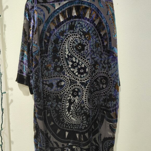 New Chicos Velvet Burnout Kimono Navy Blue Black Boho Western Whimsigoth - Picture 2 of 9